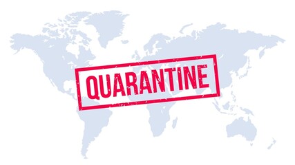 Quarantine stamp over world map. Global infection, world quarantine, epidemic outbreak, global coronavirus pandemic . Vector illustration