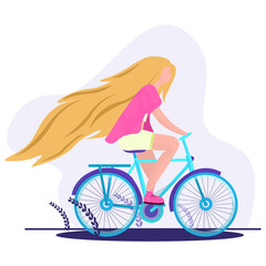 Redhead girl riding bicycle. Vector illustration
