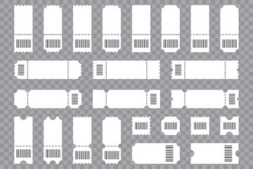Obraz premium Set of blank ticket template with barcode on a transparent background