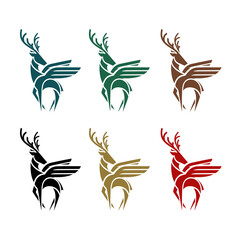Deer with Wings Vector Illustration Logo Design Set.