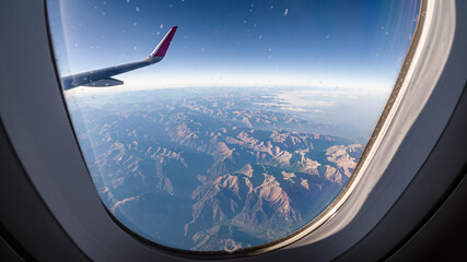 View to mountains from the airplane