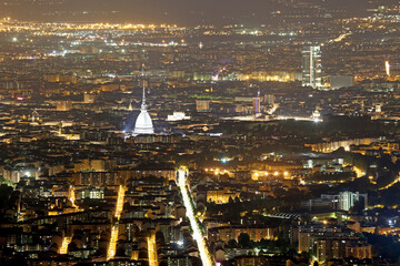 night view of Turin city in Northern Italy