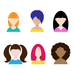 Girls with different hairstyles. People in the vector. Female avatar.