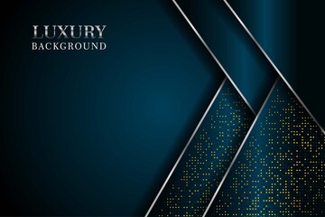 Abstract dark navy overlap with glitters dotts and golden line modern luxury futuristic technology background vector illustration.