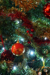 Obraz na płótnie Canvas Close-up of Christmas decorations on a Christmas tree