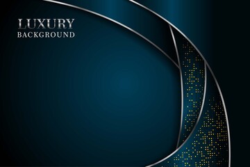 Abstract dark navy overlap wave curve with glitters dots and silver line modern luxury futuristic technology background vector illustration.