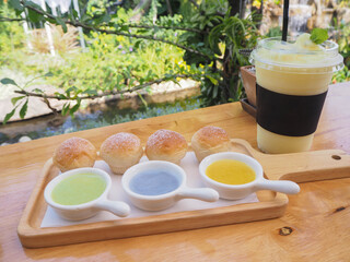 Custard Bread with coffee shop background