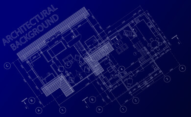 Floor plans of a modern suburban house. Detailed architectural plans. Vector blueprint background.