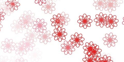 Light Red vector doodle template with flowers.