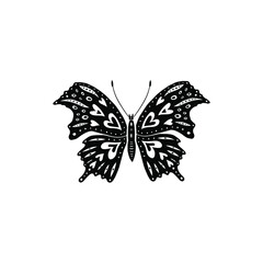 Decorative butterfly silhouette isolated on white background. Creative cut out, linocut vector illustration, clip art. 
