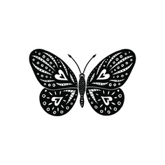 Decorative butterfly silhouette isolated on white background. Creative cut out, linocut vector illustration, clip art. 