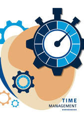 Time management concept. Creative symbol for efficiency, productivity. Sign stopwatch, gears. Flat design. Vector