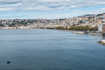 aerial view of the Gulf of Naples with the seafront of Napoli