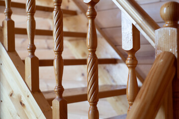 Fototapeta na wymiar Staircase from wooden element made from pine in village house