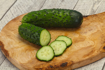 Ripe fresh green two cucumbers
