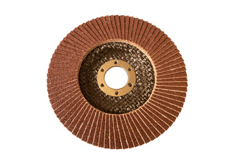 Polishing disk with brown sandpaper insulated on white background