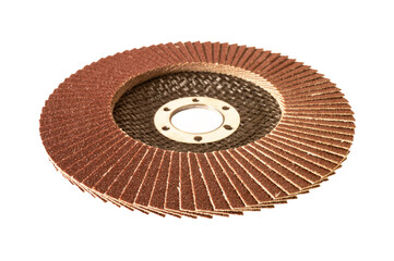 Polishing disk with brown sandpaper insulated on white background