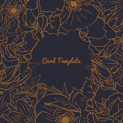 Square card template with hand drawn colorful crocus, rose, poppy flowers frame. Vector