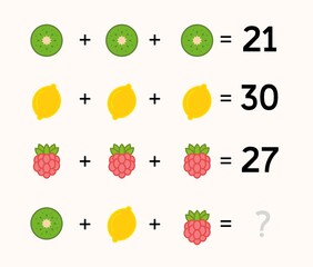 Educational math game for kids. Addition for kids. IQ Test. Visual intelligence test