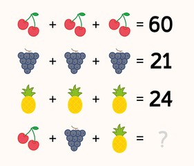 Educational math game for kids. Addition for kids. IQ Test. Visual intelligence test