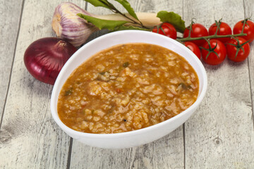 Caucasian Kharcho soup with beef meat