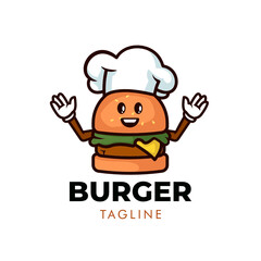 Simple and minimalist burger fast food restaurant mascot logo design template vector