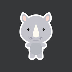 Cute funny baby rhino sticker. African adorable animal character for design of album, scrapbook, card, poster, invitation.