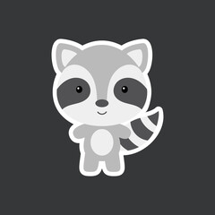 Cute funny baby raccoon sticker. Woodland adorable animal character for design of album, scrapbook, card, poster, invitation.