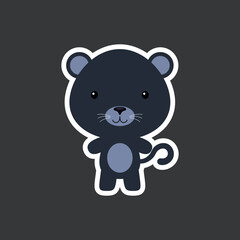 Fototapeta premium Cute funny baby panther sticker. Jungle adorable animal character for design of album, scrapbook, card, poster, invitation.