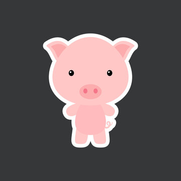 Cute funny baby pig sticker. Woodland adorable animal character for design of album, scrapbook, card, poster, invitation.