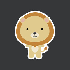 Cute funny baby lion sticker. African adorable animal character for design of album, scrapbook, card, poster, invitation.