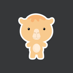 Cute funny baby camel sticker. African adorable animal character for design of album, scrapbook, card, poster, invitation.