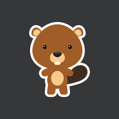 Cute funny baby beaver sticker. Woodland adorable animal character for design of album, scrapbook, card, poster, invitation.