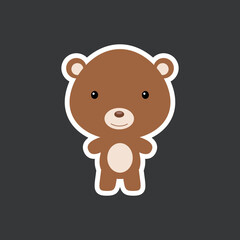 Cute funny baby bear sticker. Woodland adorable animal character for design of album, scrapbook, card, poster, invitation.