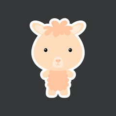 Cute funny baby alpaca sticker. Domestic adorable animal character for design of album, scrapbook, card, poster, invitation.