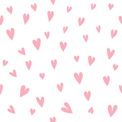 Fototapeta na wymiar Love heart seamless vector hand drawn pattern on white background. Abstract pastel color texture. Wrapping paper for fabric.