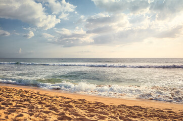 Picture of a tropical beach at sunset.