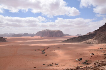 The endless expanses of the desert landscape of Wadi Rum, Jordan