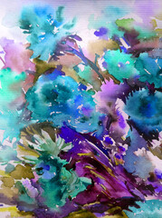 Fototapeta na wymiar Abstract bright colored decorative background . Floral pattern handmade . Beautiful tender romantic bouquet off aster flowers , made in the technique of watercolors from nature.