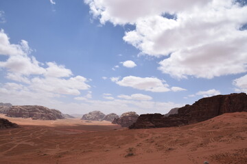 The endless expanses of the desert landscape of Wadi Rum, Jordan