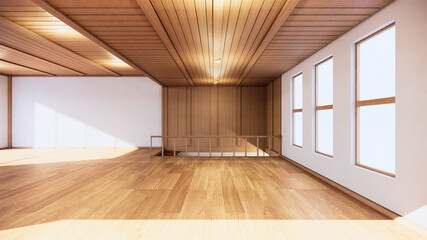 Large hall interior design, Big room . japanese style interior mock up. 3D rendering