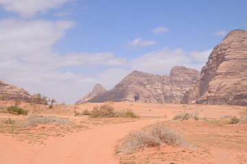 The endless expanses of the desert landscape of Wadi Rum, Jordan