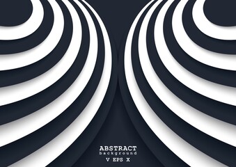 Abstract background in cutout paper style. Dynamic 3D design of curved stripes. Two-color vector cover.