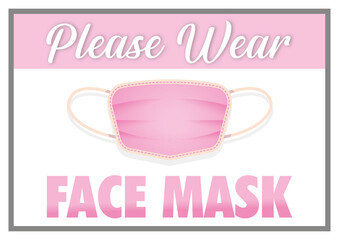 WEAR FACE MASK PLEASE SIGN - PINK - A4 Printable Sticker - VECTOR - JPEG - PNG - NO BACKGROUND