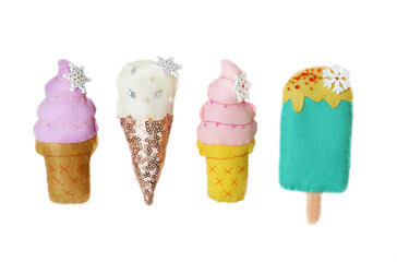 Fun felt  ice cream toy, isolated on a white background