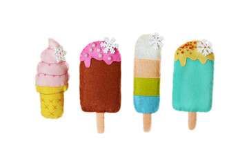 Fun felt  ice cream toy, isolated on a white background