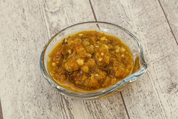 Green spicy sauce in the bowl