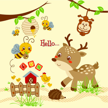 deer and sweet little friend vector illustration