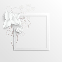 Paper flower. Square frame with abstract cut flowers.