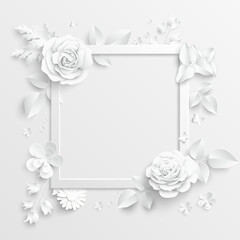 Paper flower. Square frame with abstract cut flowers.